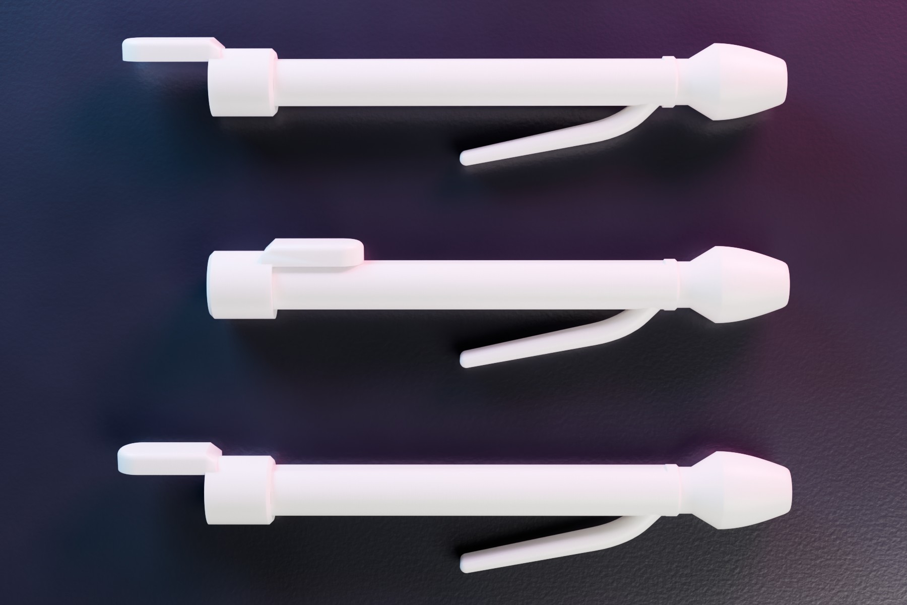 Three white ERAK sets side by side, the middle one with its scoop parked